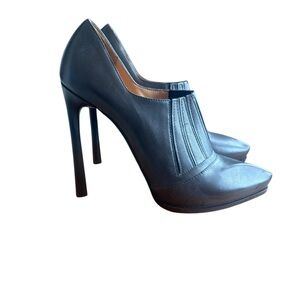 Lanvin Black Leather Stiletto Booties with Pleated Vamp